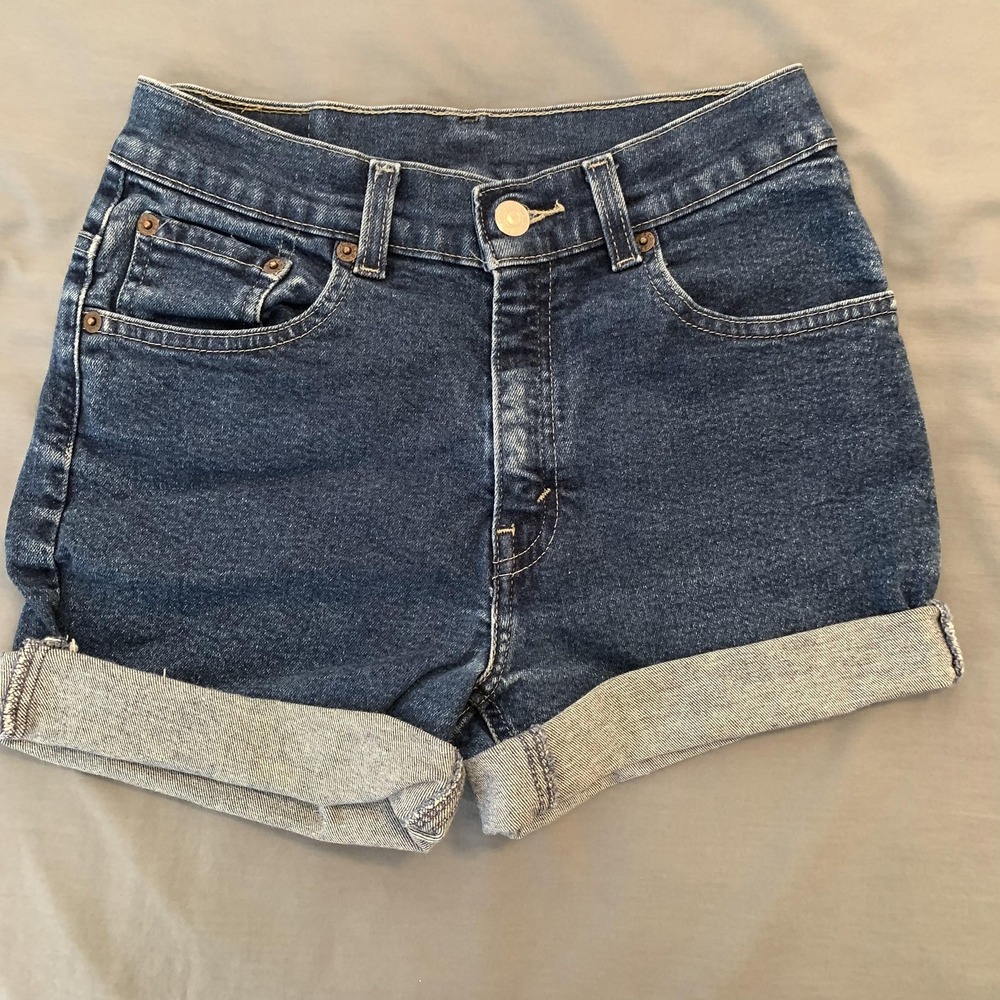 Levis 517 Shorts Womens/Juniors 14 Blue Denim Cutoff Cuffed Heart Patch Stretch
